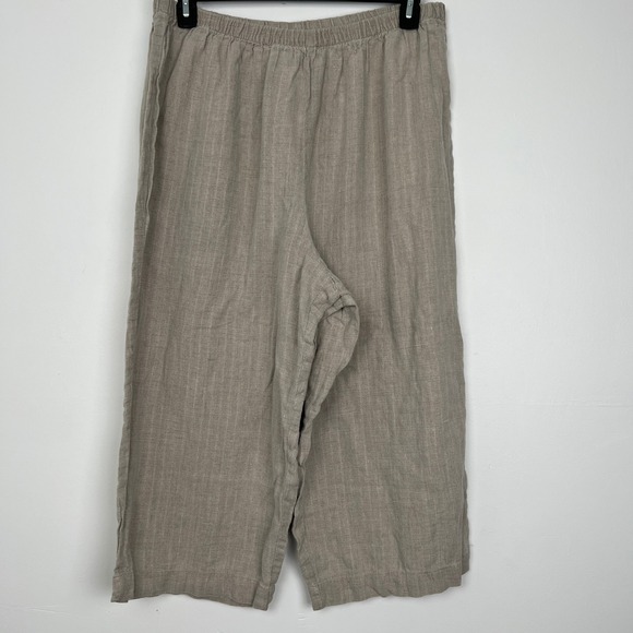 VINTAGE - Eileen Fisher Woman 2X Linen Wide Leg Cropped Pant Taupe Elastic Waist - Picture 4 of 9